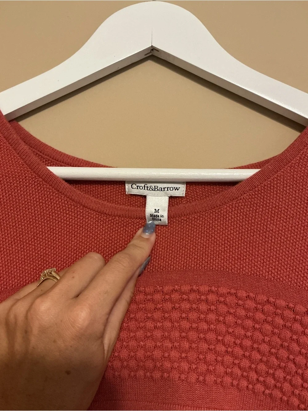 croft & barrow Coral Crewneck Sweater with Textured Stripes
